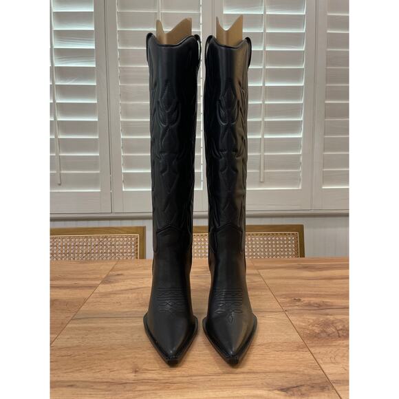 Steve Madden Kinzie Stiletto Western Tall Dress Boot Black Leather Size 7.5 NIB - Picture 4 of 16